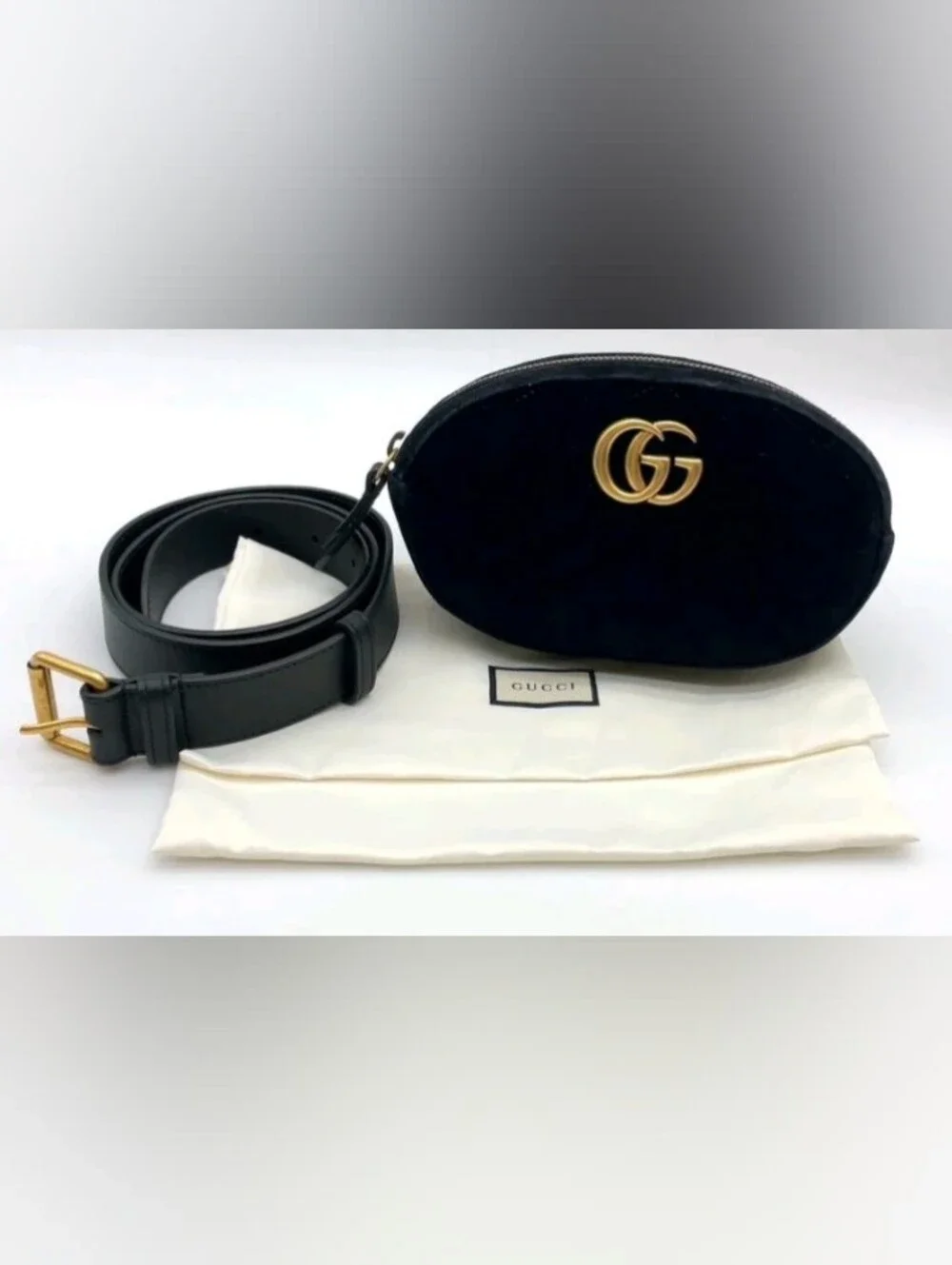 SALE! Gucci Black Velvet GG Marmont Body Waist Bag W/DB - Picture 1 of 16